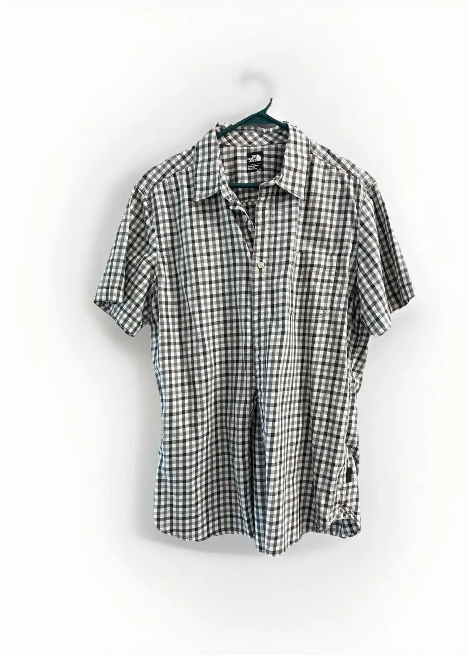 The North Face Button Up Shirt Check Shirt sleeve Pocket Gray Mens Large